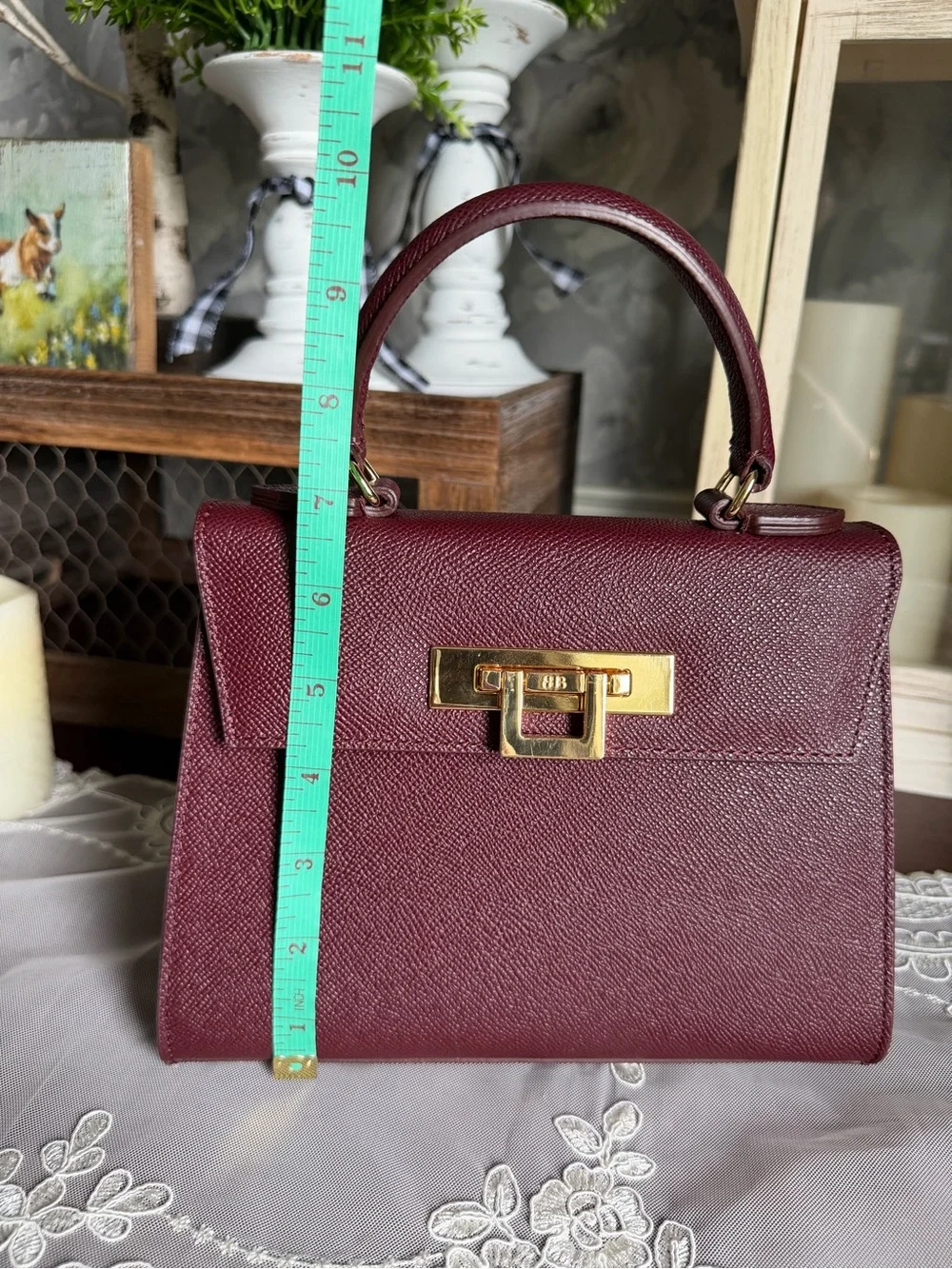 Lalage Beaumont Wine Fonteyn Mignon Leather Top-Handle Leather Satchel Purse Bag